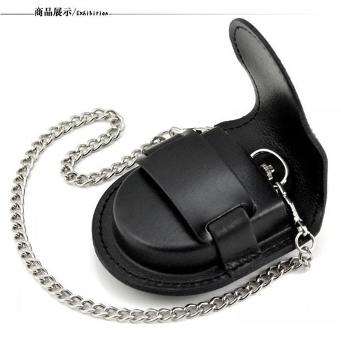Fashion Male Back Brown Cover Vintage Classic Pocket Watch Box Holder Storage Case Coin Purse Pouch Bag With Chain