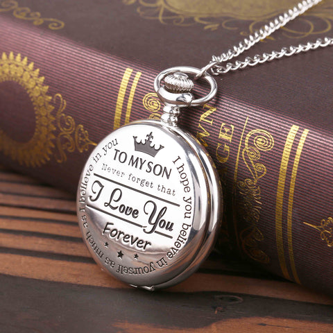 "To My Son I Love You "Series Pocket Watch Fashion Retro Roman Numeralsx Pocket Watch Pendant With Chain Quartz Unisex Nice Gift